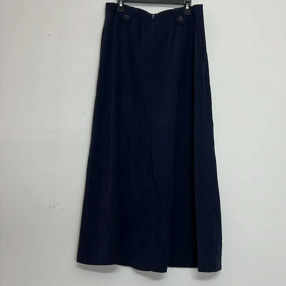 🌞 Coldwater Creek Navy blue lined maxi skirt zips button belt loops 10P